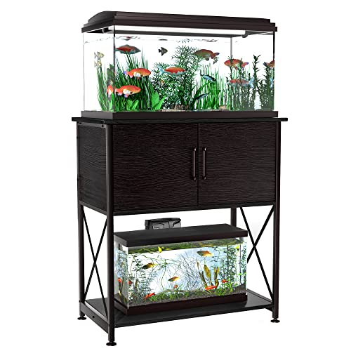 Herture 20-29 Gallon Aquarium Stand Metal Frame Fish Tank Stand with Cabinet Storage, for 20 Gallon Long Aquarium,30.7" L*16.5" W Tabletop,330LBS Capacity Black PG01YGB - color: Black, size: 20-29 Gallon