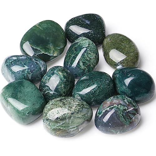 DUQGUHO Moss Agate Crystals Bulk Natural Irregular Polished Stones Tumbled Crystals Gemstone Rocks for Beginners Gift 200g - color: Moss Agate