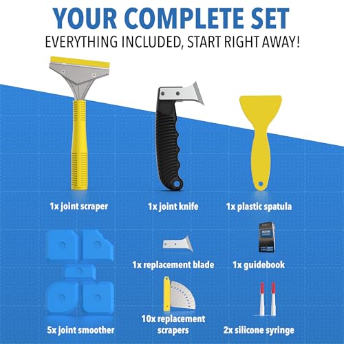 Caulking Tool [23-Piece Kit] Professional Stainless Steel Scraper, Silicone Remover & Finisher Tools [10 Blades + 5 Finishers] Heavy Duty Set for Bathroom & Kitchen - color: Set L
