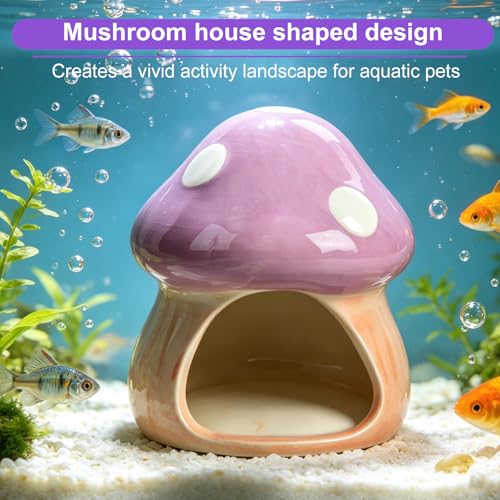 AnRui Ceramic Betta Fish Tank Accessories Decor Cute Mushroom House Aquarium Decoration Hideout Cave Ornament for Small Fish, Shrimp, Goldfish and Reptiles (Purple) - color: Purple