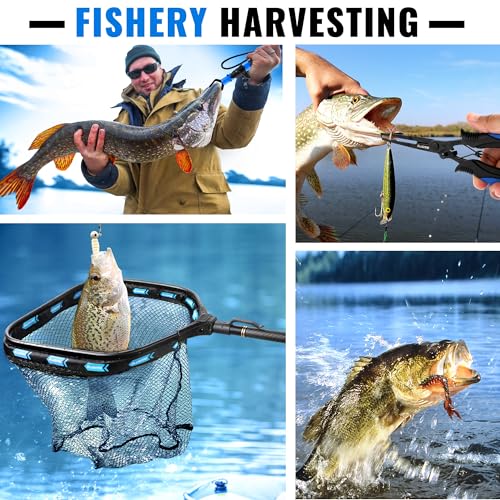 PLUSINNO Floating Fishing Net with Telescoping Handle, Carbon Fiber Ultralight Long Fish Net, Collapsible Landing Net 6.56/7.86Ft, Fishing Gear Kayak Accessories for Bass Trout Salmon - style: 7.86 Ft Full Length