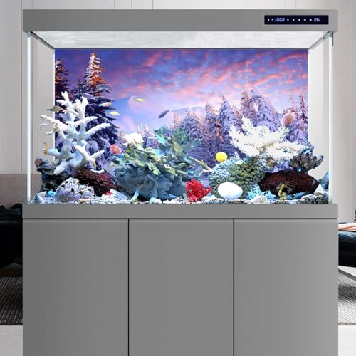 YongFoto Fish Tank Background - 24x12 inch Winter Snow Scene Aquarium Backdrop for Reptile Terrarium & Bearded Dragon Habitat - color: Purple 1, size: 24x12in/60x30cm
