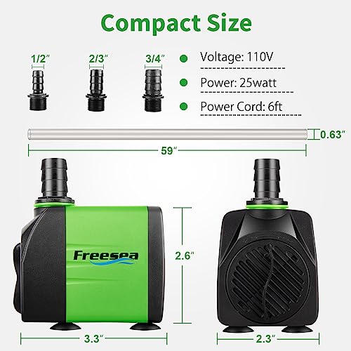 Submersible Aquarium Fountain Pump: 400GPH 25W Adjustable Ultra Quiet Small Fish Tank Water Pump with 5ft Tubing for Outdoor | Pond | Hydroponic | Waterfall - size: 25W/400GPH