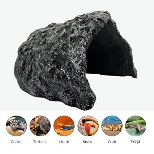 Large Realistic Rock Reptile Hide Cave, Terrarium Aquarium Decor Hideout for Bearded Dragons, Lizards, Snakes, Geckos, Turtles & Tortoises