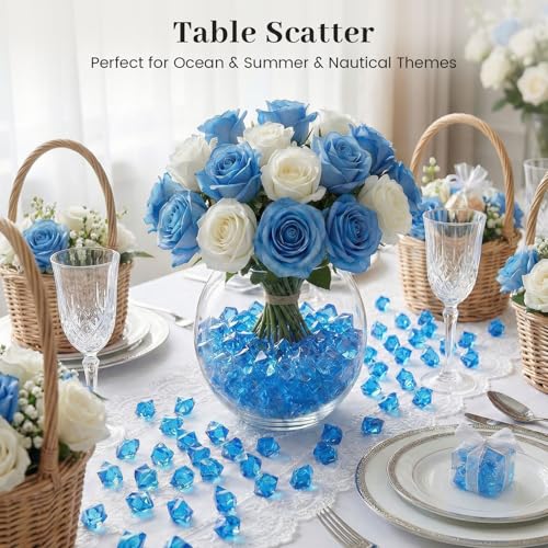 DomeStar Navy Blue Gems Fake Ice Rocks Acrylic Crystal Vase Filler, 150PCS | Catches the light for icy sparkle, 2-cup pack for vases, Candle displays, Table scatter, Wedding centerpieces, DIY decor - color: Navy Blue