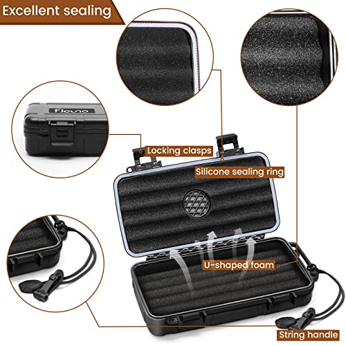 Flauno Travel Cigar Humidor Case - Portable Cigar Box kit with Humidifier Disc, Cigar Cutter, Cigar Punch, Cigar Holder & Dropper, Waterproof, Crushproof, Airtight (Holds up to 5 Cigars) - size: Holds up to 5 Cigars with Cigar Accessories