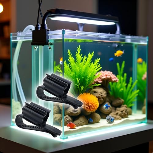 2 Pcs Black Fish for Tank Mounting Clip, Water Pipe Hose Holder Multifunction Adjustable Clamp for 0.31""""-0.62"""" Dia Tub Aquarium Tube Holder, Aquarium Air Pump Accessories ﻿