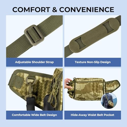 KastKing BaitSpace Waist Bag – Waterproof Tackle Storage Bag With Adjustable Belt, Fishing Fanny Pack for Men, Soft Bait Organizer, 3600 Utility Box, Rod Holder, Nylon - color: Khaki Camo
