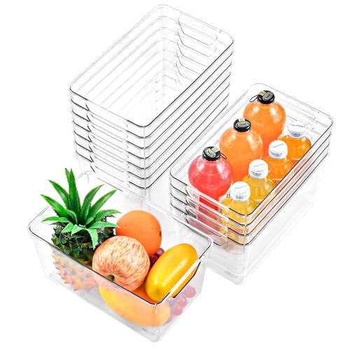 Freebat 12 Pack Middle Organizers and Storage, Pantry Organization and Storage Bins, Cabinet Organizer, Clear Plastic Storage Containers with Handle，Acrylic Storage Bins for Cabinet, Fridge - color: Mid 12pack