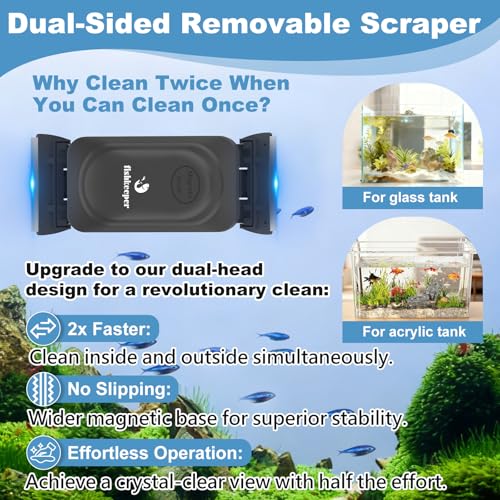 fishkeeper Magnetic Aquarium Glass Cleaner, Dual-Blades Algae Fish Tank Glass Cleaner Brush for 0.2-0.4 Inch Thick Glass Aquariums Tank, Self-Floating Scrubber Brush with 4 Detachable Scraper - color: Black, size: S for Glass Thickness: 0.236"