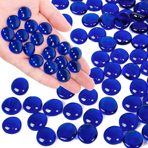 Blue Flat Glass Marbles, 1 lb Transparent Vase Filler Pebbles Gems, Decorative Glass Beads for Vases, Table Scatter, Crafts, Floral, Mancala Stones, Centerpieces, Aquarium Rocks for Fish Tank - color: Blue