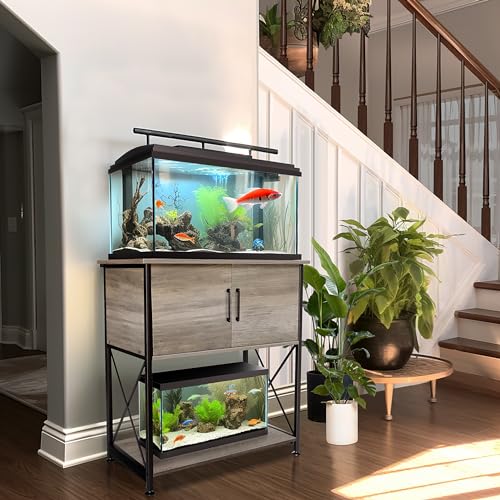 Herture 20-29 Gallon Aquarium Stand Metal Frame Fish Tank Stand with Cabinet Storage, for 20 Gallon Long Aquarium,30.7" L*16.5" W Tabletop,330LBS Capacity Grey PG01YGZ - color: Grey, size: 20-29 Gallon
