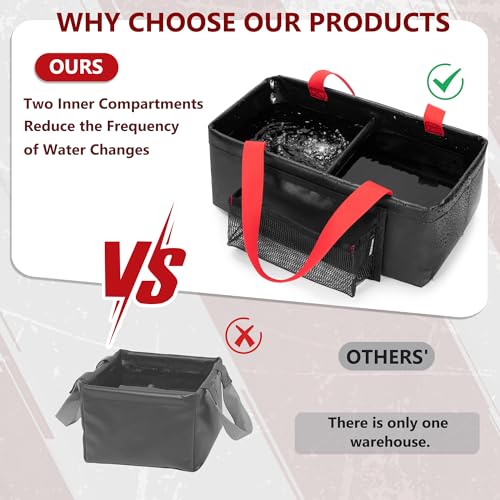 HODRANT Grill Rescue Dunk Tank with 2 Rooms, Waterproof Grill Brush Bristle Free with Front Pocket & Portable Handles, Collapsible Water Bucket BBQ Brush Cleaning Bag for Camping (Soak Basin Only)