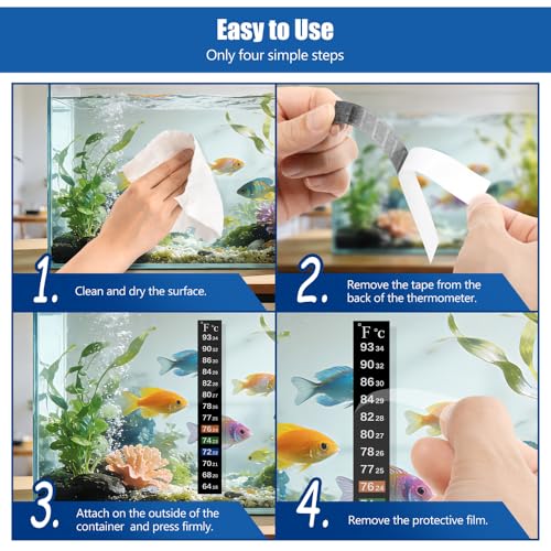 Adhesive Fish Tank Thermometer Strip Aquarium Thermometer Sticker Display 64-93 ℉ (18-34 ℃) Brewing Thermometer Test Strip 6 PCS - size: 5.12" x 0.71"