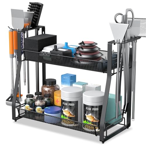 Pawfly Aquarium Tool Organizer, Detachable Metal Fish Tank Accessory Organizer, Aquascaping Tool Storage Rack for Terrariums, Shrimp Tanks & Planted Tanks, Fish Tank Maintenance Tool Holder Shelf