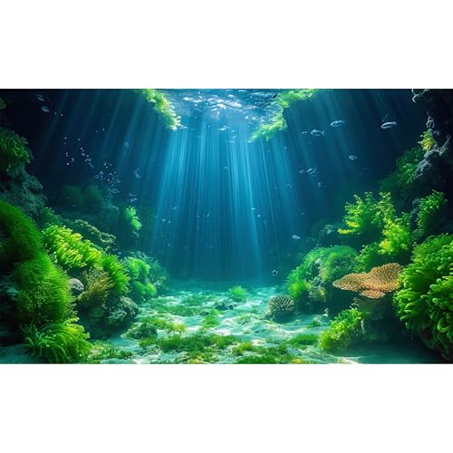 Underwater World Aquarium Background Colorful Coral Reef Aquatic Plants Fish Tank Background Under The Sea Marine Life Sunray Terrarium Backgrounds Ocean Floor Scene Reptile Tank Backgrounds 24x12in - color: Pale_Green, size: 24(W)x12(H)in