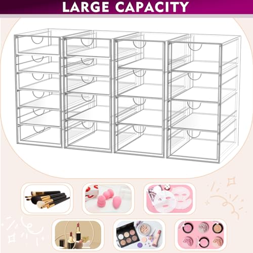 YFXCVSL Acrylic Makeup Organizer with 19 Drawers, 4 Pack Clear Storage Drawers, Bathroom Makeup Organizer for Palettes, Cosmetic, and Beauty Supplies,Ideal for Vanity, Cabinet,Desk Organization - size: 19 Drawers