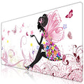 iCasso Extended Gaming Mouse Pad (35.4x15.7 in), Large 3mm Non-Slip Rubber Base Mousepad with Stitched Edges, Waterproof Keyboard Mouse Mat Desk Pad for Work, Game, Office, Home - Butterfly Girl - color: Butterfly Girl