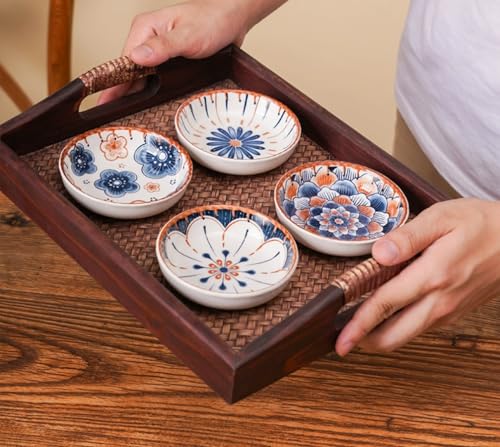 4 Pack 3 oz Cute Japanese Soy Sauce Dish Small Dipping Sauce Bowls Ceramic Sushi Dipping Bowls for Sushi,Side Dish,Ketchup,Dips,Condiment,Snack,BBQ Party - color: Brown