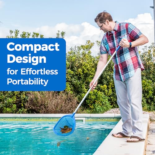 Mowend Swimming Pool Skimmer Net Total Length 57 inches, Leaf Rake Net with 4 Section Telescopic Aluminum Pole for Fast Cleaning Ponds, Hot Tub, and Spas, Pool Cleaner Supplies and Accessories - color: Blue, size: Pool Skimmer Net 57 inches