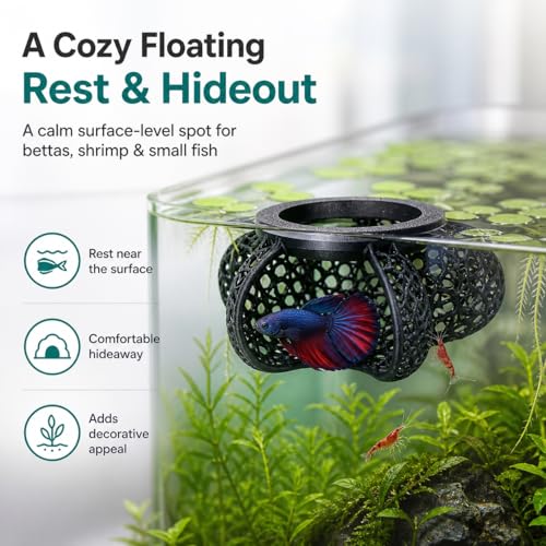 Aquarium Hideout Decor House, Fish Tank Ornament for Small Fish & Shrimp, Floating Cave Decoration for Aquariums(Black)