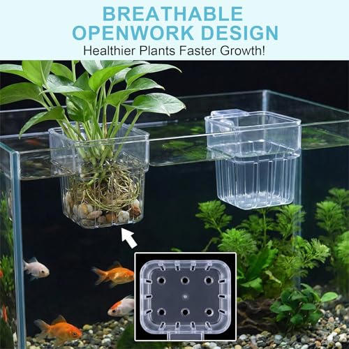 4 Pack Clear Aquarium Plant Holder Top Hanging for Fish Tank, Aquariums Planter Basket Pots for Aquatic Plants