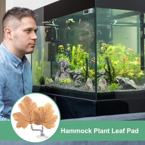 M METERXITY 2-Pack Betta Fish Leaf Pad, Hammock Plant Leaf Pad, Realistic Resting Fish Rest Bed for Fish Tank Decorations/Aquarium Accessories/Spawning Grounds [Yellow, Grape Leaves-Shaped] - color: Yellow