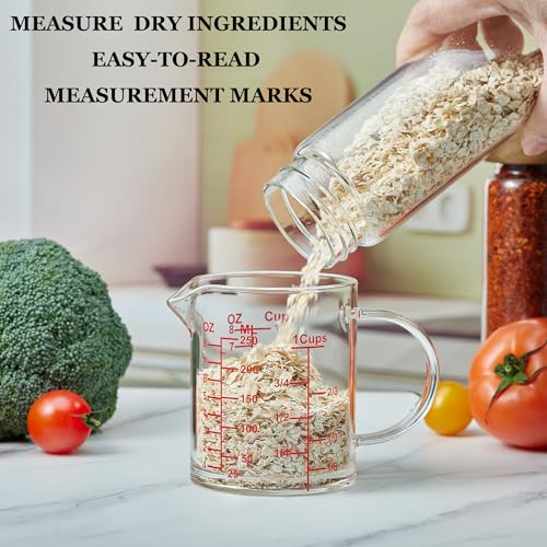 Ackers Mirror Graduated Glass Measuring Cup - [Insulated Handle | V-Shaped Spout] - High Borosilicate Glass Measuring Cup for Kitchen or Dining, Easy to Read, 250ml (8oz, 1 Cup) - size: 8OZ Mirror Graduated