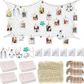 White Fishing Net with White 40 Paper Photos Frames Wall Decorations Fits 6x4 inch, for School Home Party Display Memories, Hanging on walls Collage Ornaments Pictures Display with Clips Set