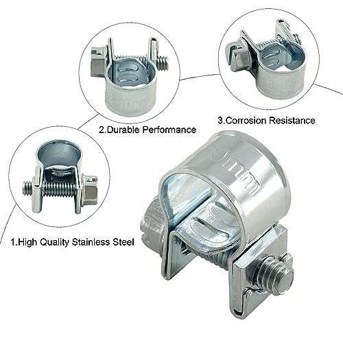 12pcs Gas Line Clamp(8-10mm), Zinc Plated Mini Fuel Hose Clamp Adjustable Tube Clamp for Pipe Fuel Line - size: 8-10mm