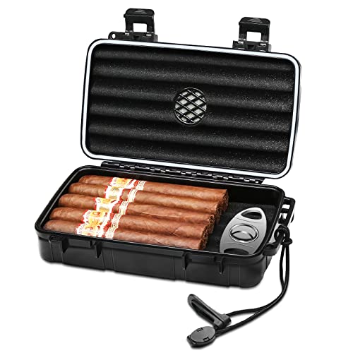 Flauno Travel Cigar Humidor Case - Portable Cigar Box with Humidifier Disc & Cigar Cutter | Waterproof | Airtight | Durable (Holds up to 10 Cigars) - size: Holds up to 10 Cigars