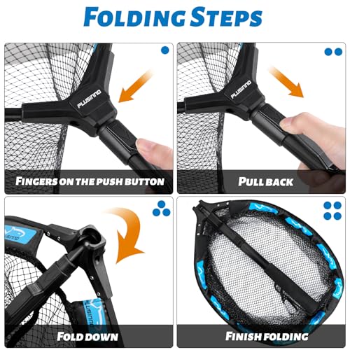 PLUSINNO Fishing Net Fish Floating Landing Net, Kayak Nets with Fixed Foldable Telescopic Pole Handle, Bass Trout Fishing Nets with Nylon Mesh for Pond Lake River, Fishing Gear Gifts for Men Anglers - color: 11.8"/30cm Hoop Size 0.8M Blue(Not Extendable),