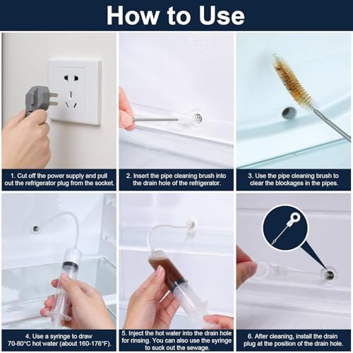 XANGNIER 10 Pcs Refrigerator Water Line Cleaning Kit,Refrigerator Drain Cleaner Tool–55.6 Inch Flexible Drain Brush,Syringe,Unclog Fridge&Ice Maker Cleaner Tools for Ice Dispenser,Sink,AC Drain Line - size: 10 pcs