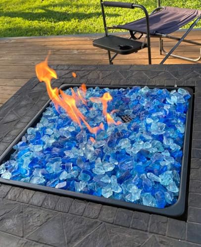 NUPICK Fire Glass - 20 Pound Mixed Bahama Blend for Fire Pit & Gas Fireplace, 1/2-3/4 Inch Tempered Glass Rock in Blue and White - color: Bahama Blend, size: 20 Pound (1/2")