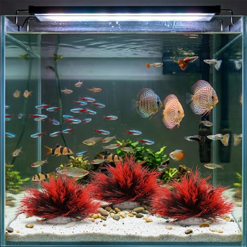 Telooco 3 Pack Aquarium Plants Plastic Realistic Fish Tank Plants with Weighted Base Small Aquarium Grass Fish Tank Decorations (Black Red) - color: Black Red