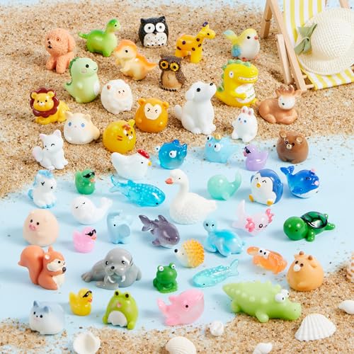 JOYIN 50 Pcs Mini Resin Animals Figures, Mix Resin Animals Figurines for Fairy Garden Accessories, Dollhouse Decorations, Slime Charms for Crafts, DIY Miniature Scenes, Birthday School Party Favors - style: Mix Animals