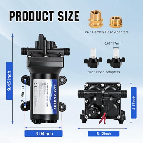 ECO-WORTHY RV Fresh Water Pump 12V DC 5.5GPM 70PSI,12 Volt Diaphragm Self-Priming Pump with Pressure Switch for RV Garden Irrigation Spraying Marine Yacht - size: 5.5GPM-70PSI-12V