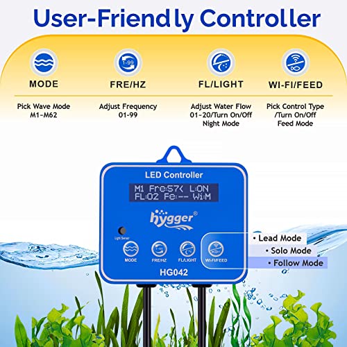 hygger Strong Wave Maker For Aquarium Magnetic DC Powerhead Adjustable Fish Tank Circulation Pump with Guard Controller for 75-220 Gallon Freshwater Saltwater 3400 GPH - size: Large