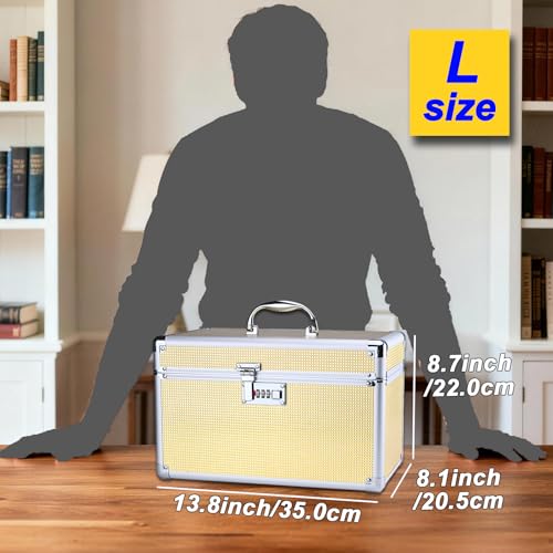Portable Combination Lock Storage Box with Handle – Multipurpose Locking Case for Home & Outdoor Use, Secure Storage for Accessories, Medicine, Cosmetics, Toys & Tools (Gold, Large) - color: Gold, size: Large