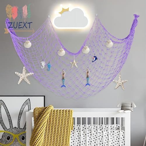 ZUEXT Purple Fishing Net Decorative 80x40 Inch, 2 Pack Large Picture Fish Net, Wall Photo Hanging Fishnet for Nautical Mermaid Pirate Ocean Themed Hawaii Beach Under The Sea Party Decoration - color: Light Purple, size: 80" x 40" - 2 Pack