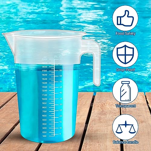4 Pack 2 Liter Plastic Graduated Measuring and Mixing Pitcher, Aemygo Clear 1/2 Gallon Measuring Cups with Handle, Multipurpose Pouring Cup for Paint, Resin, Epoxy, Kitchen Cooking Baking Ingredients