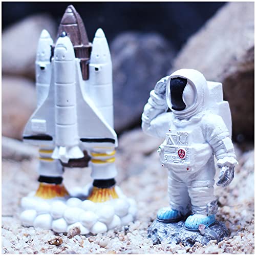 WAYUTO 2Pcs Space Astronaut Spacecraft Aquarium Decoration Astronaut Landscape Desktop Fish Tank Decor Spaceship Rocket Ornaments for Home Decoration