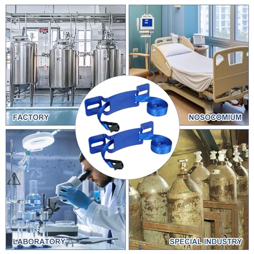 2PCS Gas Cylinder Wall Mounted Brackets, with 59 inches Safety Nylon Belt, Steel Propane Tank Holder, Heavy Duty Oxygen Nitrogen Tank Bracket for OTG Rv Water Softener - Blue - color: Blue