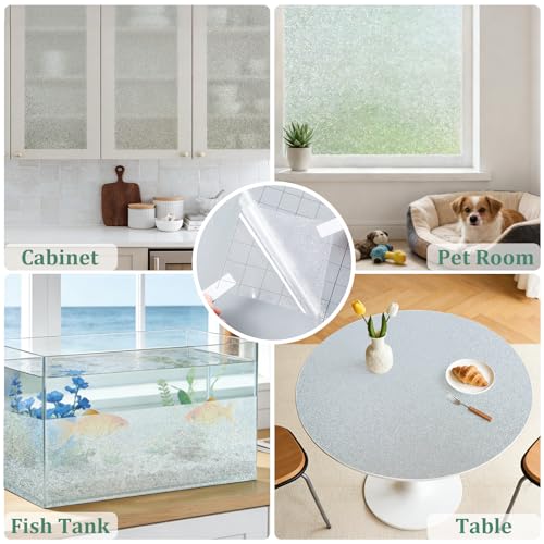 Frosted Glass Window Privacy Film with 4 Tool, Reeded Glass Window Privacy Film Brown