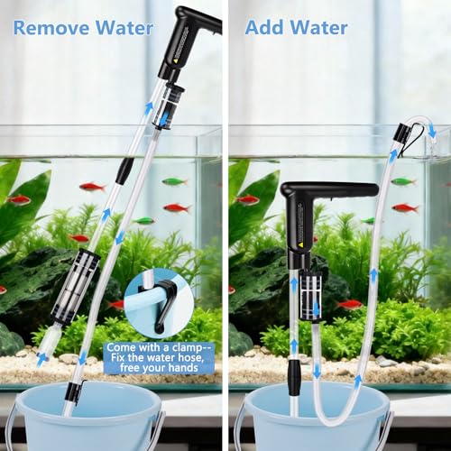 AQQA Upgraded DC 18W Electric Aquarium Vacuum Gravel Cleaner, Anti-Clog Pre-Filter Design, 7-in-1 Multifunctional Fish Tank Cleaning Kit for Dirt Removal, Water Change, Sand Washing, Turtle Shower
