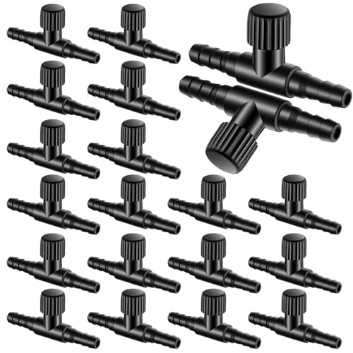 20 Pcs Aquarium Control Valve - T Shaped Aquarium Air Valves for 3/16" (4mm) ID Airline Tubing - Single Way Control Valve for Fish Tank Accessories