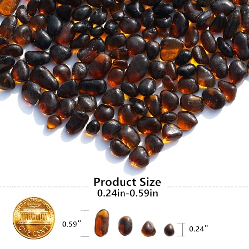 QYGL Sea Glass Stones - Brown Clear Glass Pebbles Gemstones - Perfect for Aquarium Rocks, Fish Tank Gravel, Vase Fillers, DIY Crafts, and Home Decor (0.9LB/14oz) - color: Brown
