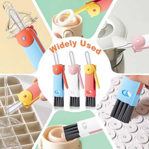 3 in 1 Cup Lid Cleaning Brush, Portable Gap Cleaner Brush - Multifunctional Bottle Cleaning Brush for Bottle Gap/Tight Spaces/Travel Bottle Lid, Home Kitchen Crevice Brush Tools, 3 PCS - color: Pink Blue Red