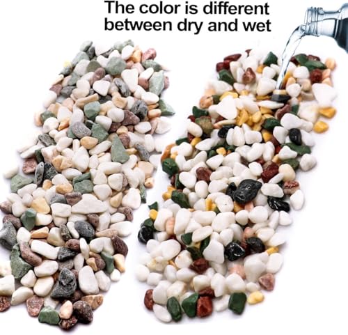Natural Decorative Pebbles Rocks Polished Tterrarium Gravel White Stones with Red, Green, and Yellow Pastel Accents Mixed Color Aquarium Stones Garden Accessories Top Dressing for Bonsai Potted 2.2lbs - color: Five Colors Mixed, size: 2.2 lb