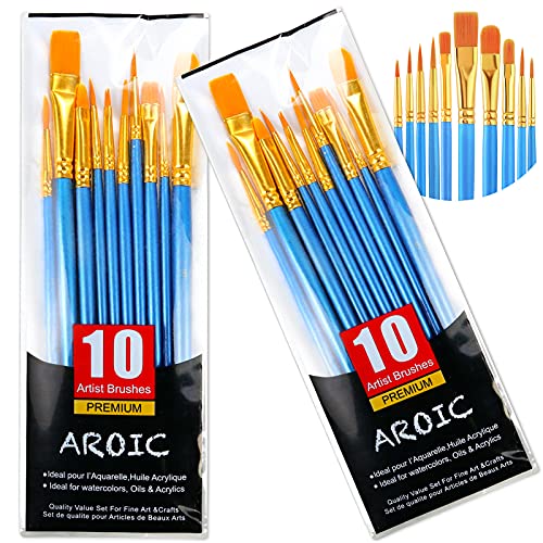Acrylic Paint Brush Set, 2 Packs / 20 pcs Nylon Hair Brushes for All Purpose Oil Watercolor Painting Artist Professional Kits - color: Blue, size: 20pcs